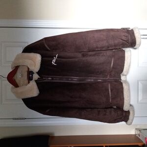 Phat Farm Men Vintage Brown Suede Shearling Heavy Aviator Full Zip Coat SZ 5XL